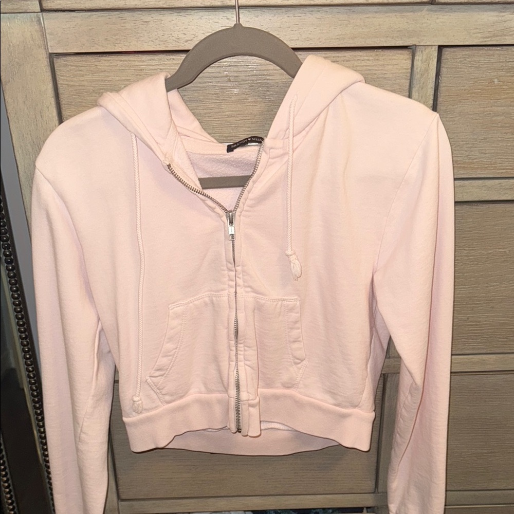 Brandy Melville Light Pink Cropped Hoodie
